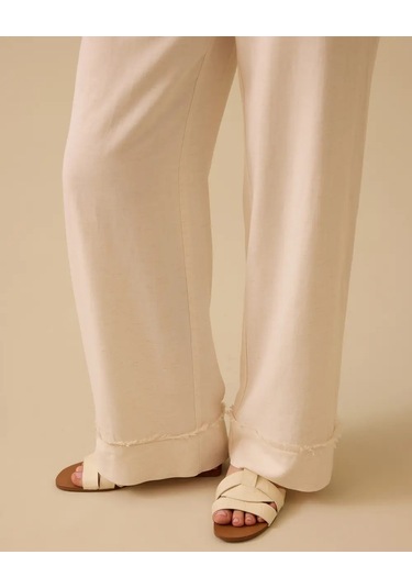 Scl Minimalist Oversize Kadın Pantolon - Geniş Paça Midi Bej