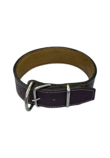 Lnleather El Yapımı Vaketa Deri Mor Orta Irk Köpek Tasması 60 CM Mor