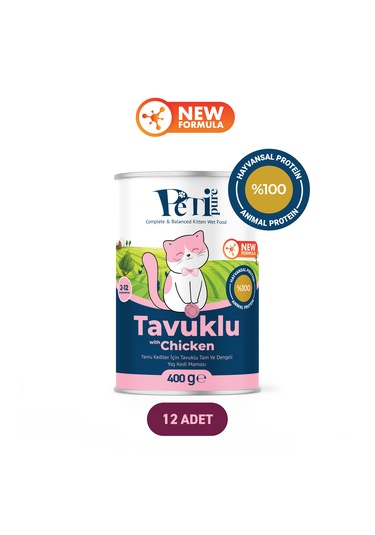 Tavuklu Yaş Konserve Yavru Kedi Maması, Jöle İçinde Parça Etli, 400 Gr X 12 Adet