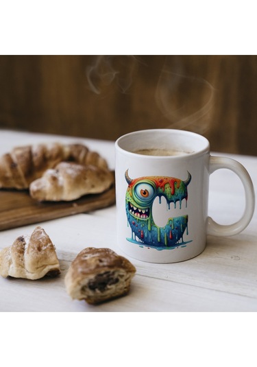 C Harfi Bardak, Sevimli Canavarlar Harflı Bardak Hediyesi Porselen Beyaz