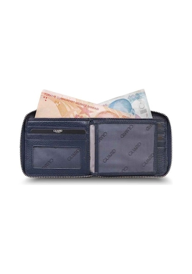 Özder Guard Retro Fermuarlı Deri Lacivert Cüzdan (538130697)