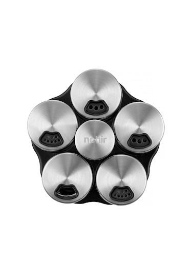 Nehir 6 Parça Borosilikat Döner Standlı Baharatlık Seti Gri