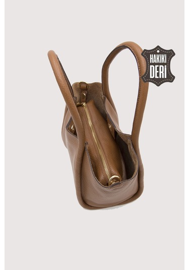 Hakiki Deri Kadın Organizerlı El Çantası Taba Smr9206 Taba