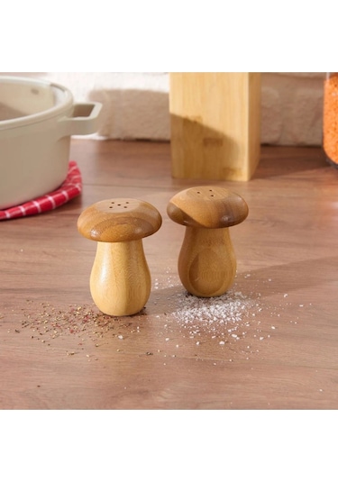 Morponi Bambu 2'li Mantar Şekilli Tuzluk Ve Biberlik Şeffaf