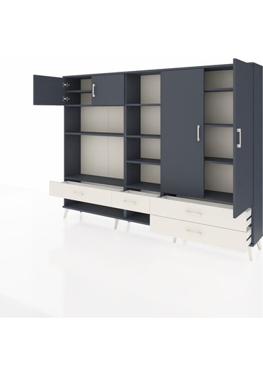 Arges Dolap 12 Raflı 4 Çekmeceli 4 Kapaklı 220x30x163 Antrasit-an Antrasit-antrasit/aytaşı