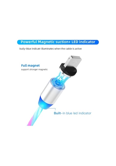 Mars 1 Metre Led Akışlı Manyetik İphone Uyumlu 2.4A Şarj Kablosu