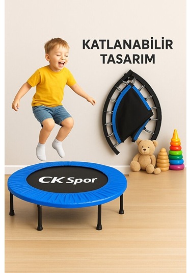 102cm Katlanabilir Trambolin Taşınabilir Egzersiz Mavi Trambolini