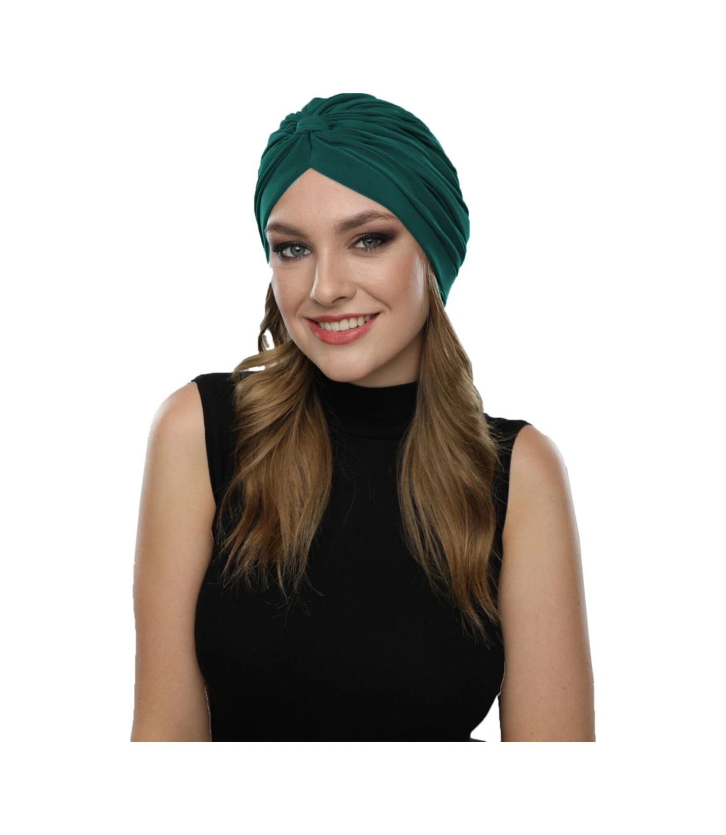 Çapraz Bantlı Yeşil Hazır Türban Tesettür Havuz Bonesi Hürrem