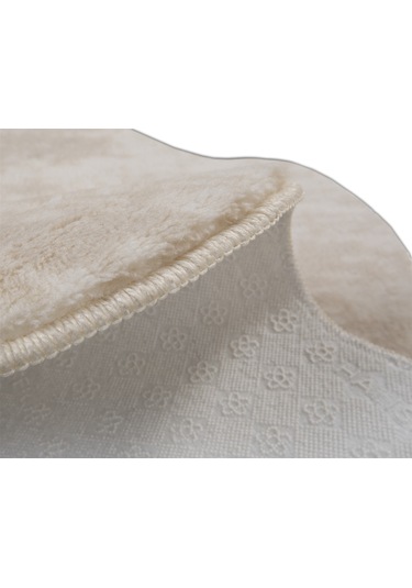 Dekoratif Puffy Peluş Yumuşak Kaymaz Taban Kesme Halı Yolluk Desenli Krem