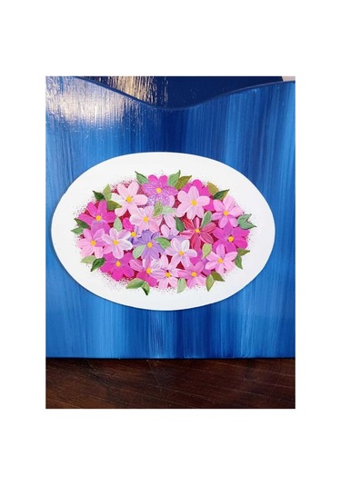 El Boyaması Ahşap Kapı Önü Ekmek Sepeti Mavi