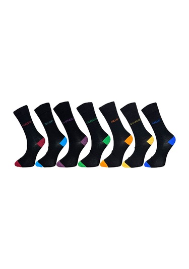 7'li Unısex Haftanın Günleri İşlemeli Esnek Nem Alabilen Pamuklu Spor Soket Çoraplar Çok Renkli