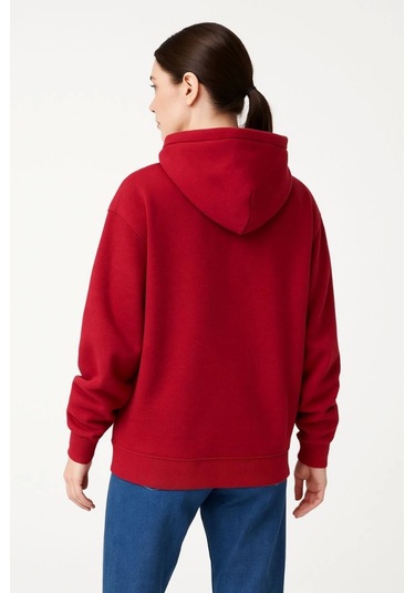 Samuray Ninja Çift Kapüşonlu Hoodie Oversize Kanguru Cepli, Bahar - Kışlık Fermuarlı Sweatshirt- Kırmızı Kırmızı