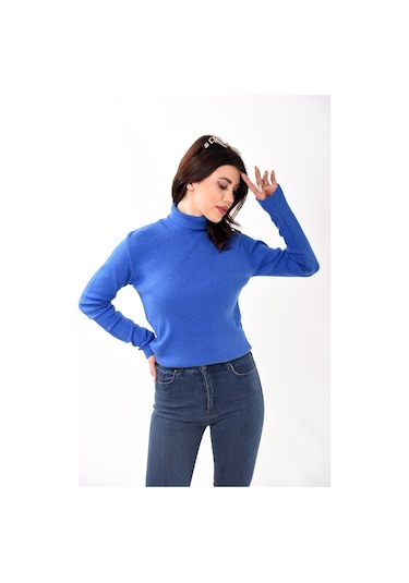 Kadın Balıkçı Yaka Boğazlı Slim Fit Kazak