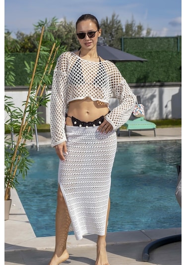 Mayom Siyah Deniz Kabuğu İşlemeli Örgü Bikini Takımı-siyah Siyah
