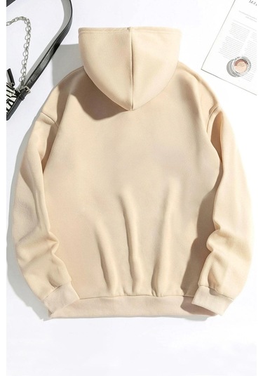 Over Thinking Baskılı Sweatshirt Bej