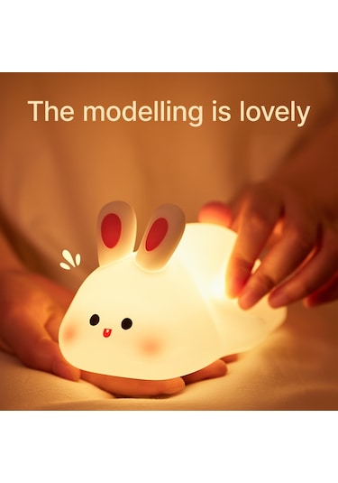 Sevimli Tavşan Mini Gece Lambası Çocuk Başucu Uyku Işığı Rgb Karartma Silikon Lamba