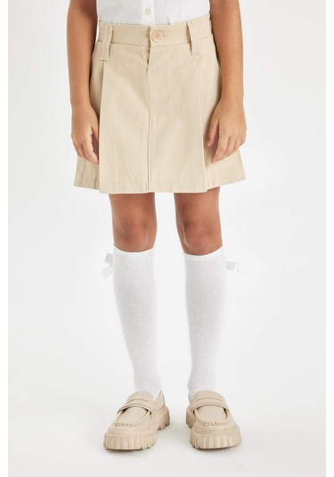 Defacto Kız Çocuk Beli Lastikli Pileli Gabardin Etek D2916A824WNBG743 Bej