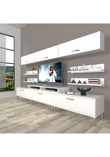 Decoraktiv Ekoflex 8y Slm Krom Ayaklı Tv Ünitesi Tv Sehpası Beyaz