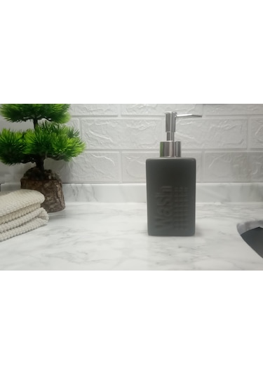 Seramik Sıvı Sabunluk Koyu Bej Modern 7x7x17cm 300ml Banyo Seti