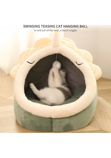 Leezsing Çıkarılabilir Ve Yıkanabilir Kedi Yarı Kapalı Yuva Matı, Kedi Köpek Sepeti, Kedi Evi Çadırı Mağara Kedi Yatağı
