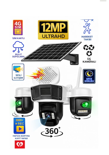 4g Solar Panelli 3 Kameralı Güvenlik Kamerası