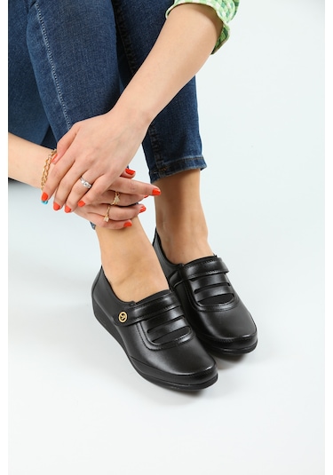 Kadın Siyah Klasik Ayakkabı Ortopedik Anne Ayakkabısı Anne Babet