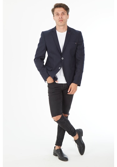 Sposo 5100 Dar Kalıp İki Düğme Lacivert Erkek Blazer Ceket Lacivert