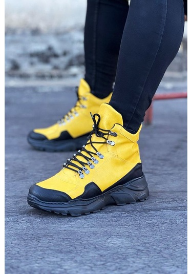 Wagoon Wg07 Sarı-siyah Renk Uzun Bağcıklı Bot Sarı