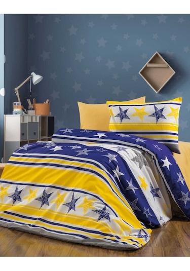 Taraftar Baskılı Çocuk Nevresim Takımı 2 Yastıklı 120x200 Yataklar İçin Sarı