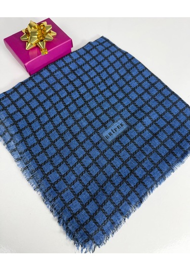 Eripek Desenli Flamalı Keten Eşarp- 06112 Saks Mavisi