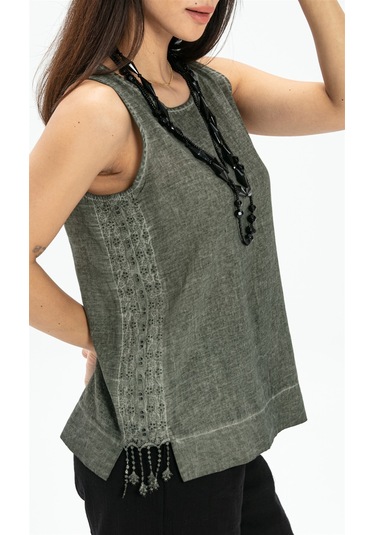 Kolsuz Poplin Zeyno Bluz Haki Hk Haki