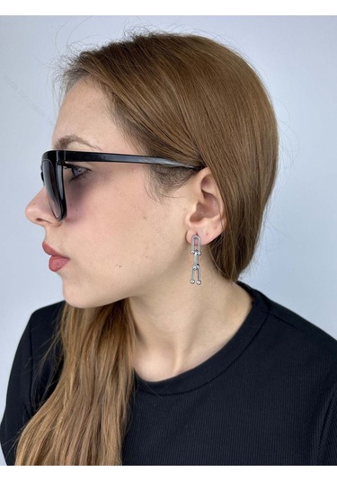 Tiff Model, Sallantılı Paslanmaz Çelik Küpe 6, Gümüş Renk Gümüş