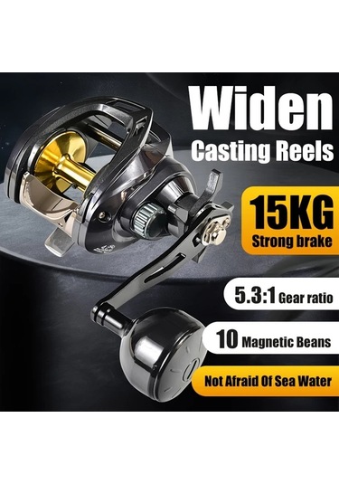 Motion003 1 Adet Uzun Döküm 5.3:1 Dişli Oranlı Sol El Altın İplik Kupası Baitcasting Olta Makinesi 15kg Güçlü Fren Kuvveti Tuzlu Su Balıkçılık Takımı