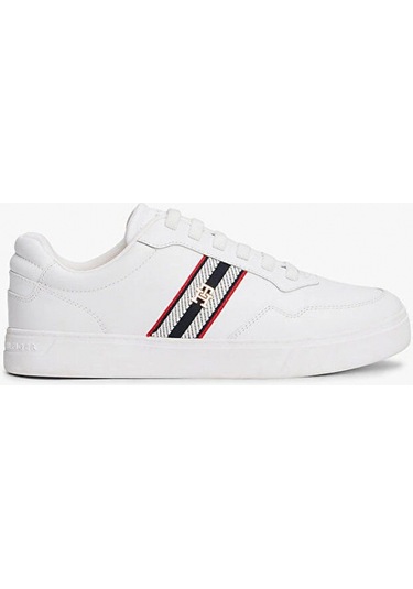 Tommy Hilfiger Th Dokuma Şeritli Düz Taban Kadın Beyaz Sneaker Fw0fw09001ybs Beyaz