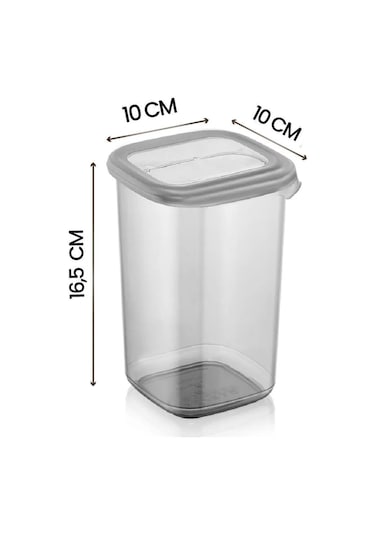 Kitchen Life 6'lı Etiketli Square Kare Erzak Saklama Kabı Seti 1200 ML - Sert Kapaklı Düzenleyici Kavanoz Antrasit - Siyah