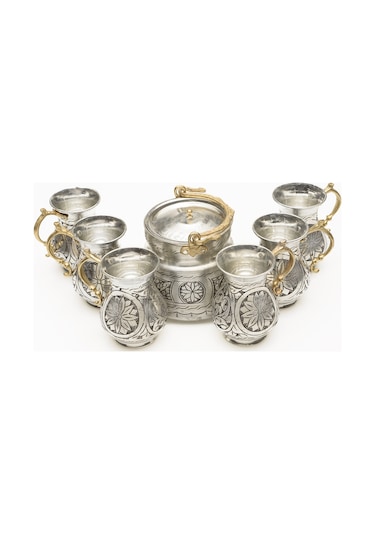 Gaziantep Bakır El İşlemesi Su&ayran Bardak Takımı 1mm Hediyesi 0,5 Lt Yoğurt Mayalama Kabı Gümüş