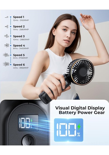 Yunboo Usb Şarjlı 3600mah Bataryalı Boyun Asılı/eldeki Katlanabilir Masaüstü Mini Fan Siyah