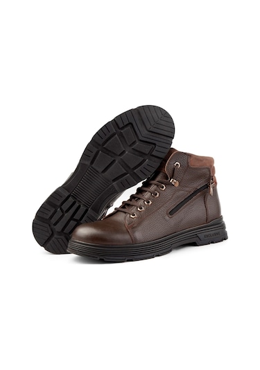 Ankle Hakiki Deri Bağcıklı Kauçuk Taban Erkek Bot, Fermuarlı Bot
