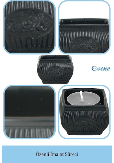 Eskitme Mumluk Şamdan Tealight Mum Uyumlu Mini Çizgili Çiçekli Model - Siyah