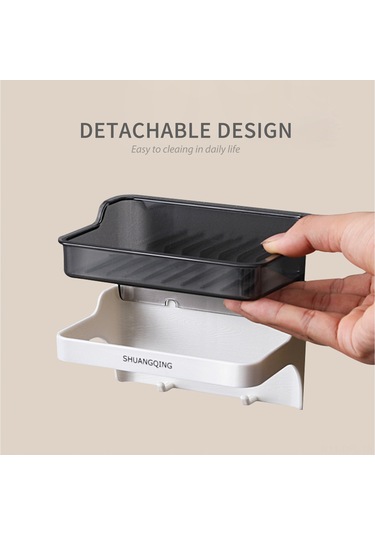 Dofolink Beyaz Duvar Tipi Sabun Tutucu - Delik Açmadan Kurutucu, Çift Askı, Sponge/ Fırça Uyumlu, Su Tükenimi Hızlı, Banyo/mutfak Kullanıma Uygun Beyaz