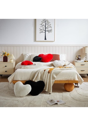 Ximistore9 Kırmızı Kalp Yastığı, Ultra Yumuşak Tavşan Kürkü, 10x13 İnç, Sevgi Hediyesi, Oturma Odası Dekoru, Kadınlar İçin Puf Kırmızı