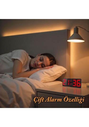 Upway Kırmızı Led Dijital Masa Saati Aynalı Şık Çift Alarm Sıcaklık Tarih Kırmızı - Siyah