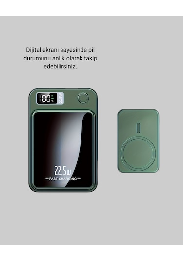 Magsafe Powerbank 22.5w Hızlı Şarjlı Ve Kompakt Kablosuz Şarj Cihazı Siyah