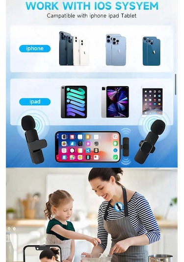 K9 Kablosuz Yaka Mikrofonu Lightning 2'li Mini Mikrofon