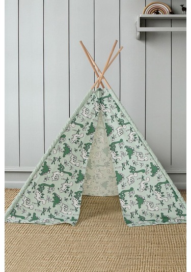 Çocuk Oyun Çadırı Ahşap Direkli Geniş Oyun Evi 150x150x200 Cm Yeşil