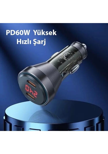 Hoco Nz12c Graceful Pd60w 2 Type-c Girişli Araç Çakmaklı Hızlı Şarj Aleti