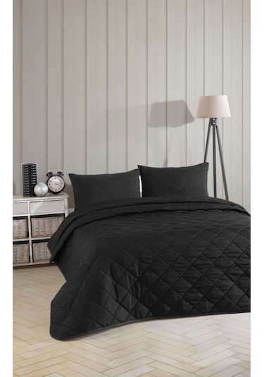 Formeya Siyah Çift Kişilik Pike Çok Amaçlı Yatak Örtüsü Siyah