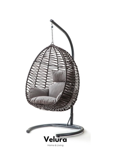 Class Bahçe Salıncağı - Kahve Rattan Gri Minder Kahverengi