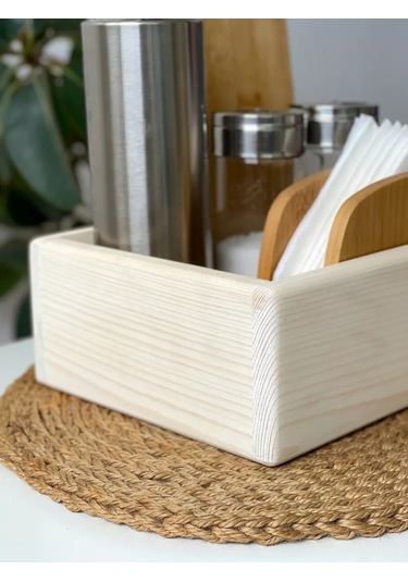 L.dom Mutfak İçin Dekoratif Ahşap Baharat Saklama Kutusu 194593514 Beyaz Kum