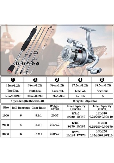 Didadodo Deniz Sazan Balıkçılığı Seti İçin İplik Balıkçılık Makarası & Karbon Fiber Çubuk Rod 1.7m & 2000 Rod1.7m&2000
